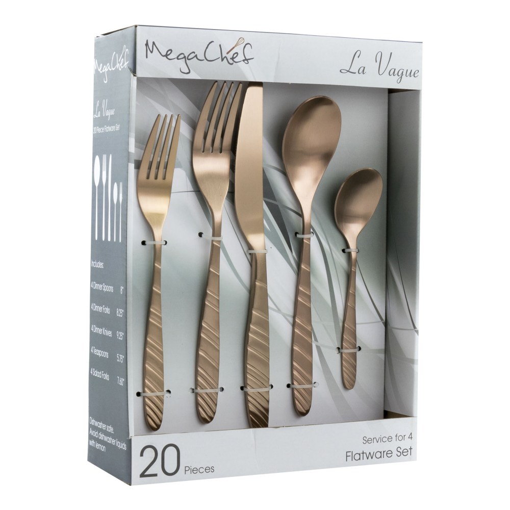 MegaChef La Vague 20-Piece Stainless-Steel Flatware Set, Rose