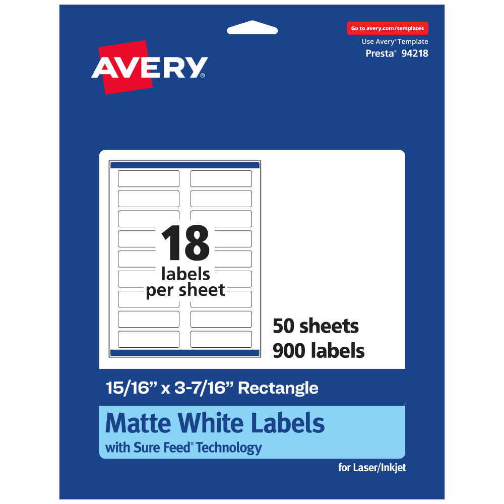 Avery® Permanent Labels With Sure Feed®, 94218-WMP50, Rectangle,