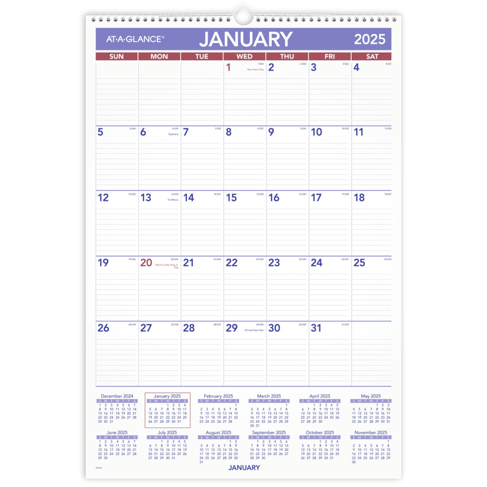 2025 AT-A-GLANCE® Monthly Wall Calendar, 15-1/2" x 22