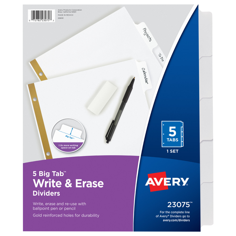 Avery® Big Tab™ Write-On Tab Dividers With Erasable