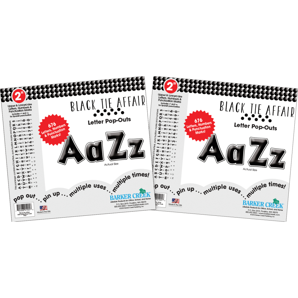 Barker Creek Letter Pop-Outs, 2", Black Tie Affair,