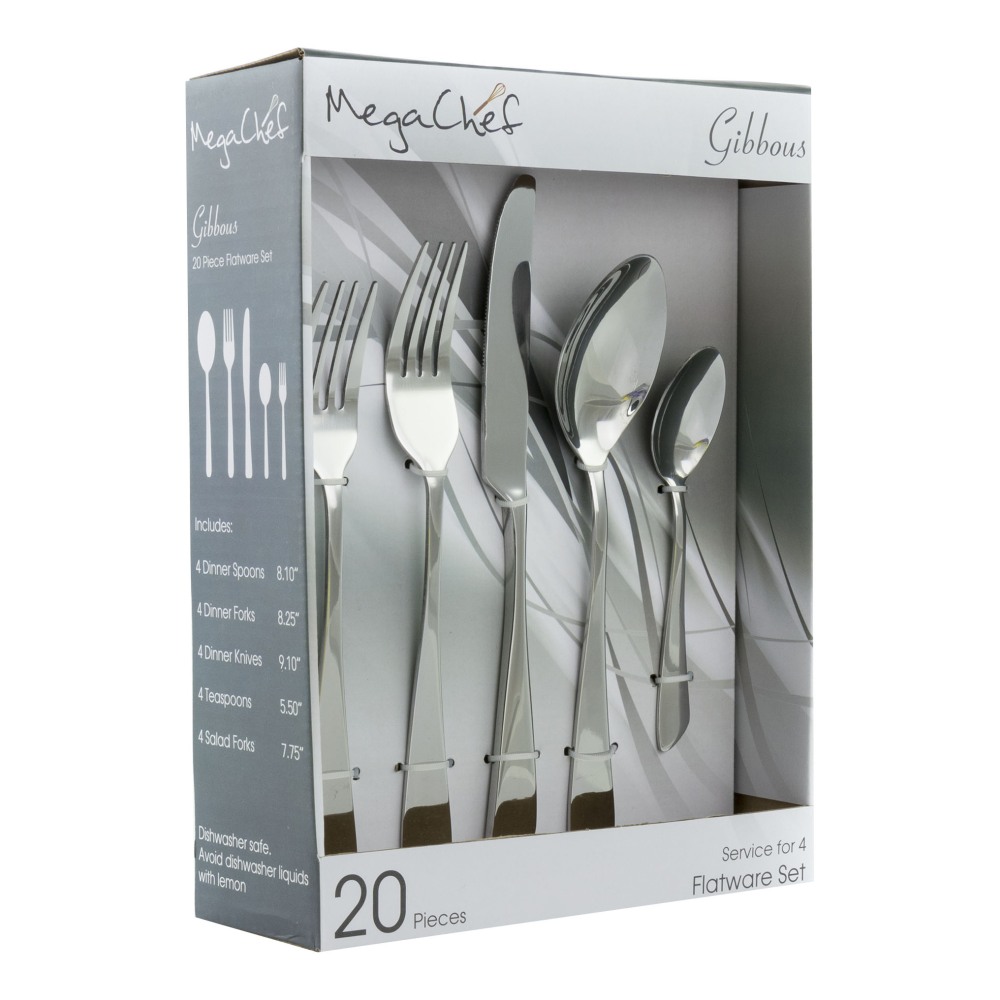 MegaChef Gibbous Stainless-Steel 20-Piece Flatware Utensil Set,