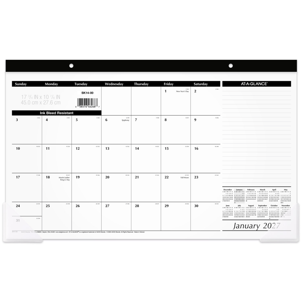 AT-A-GLANCE® 2027 Monthly Desk Pad Calendar, Compact, 17