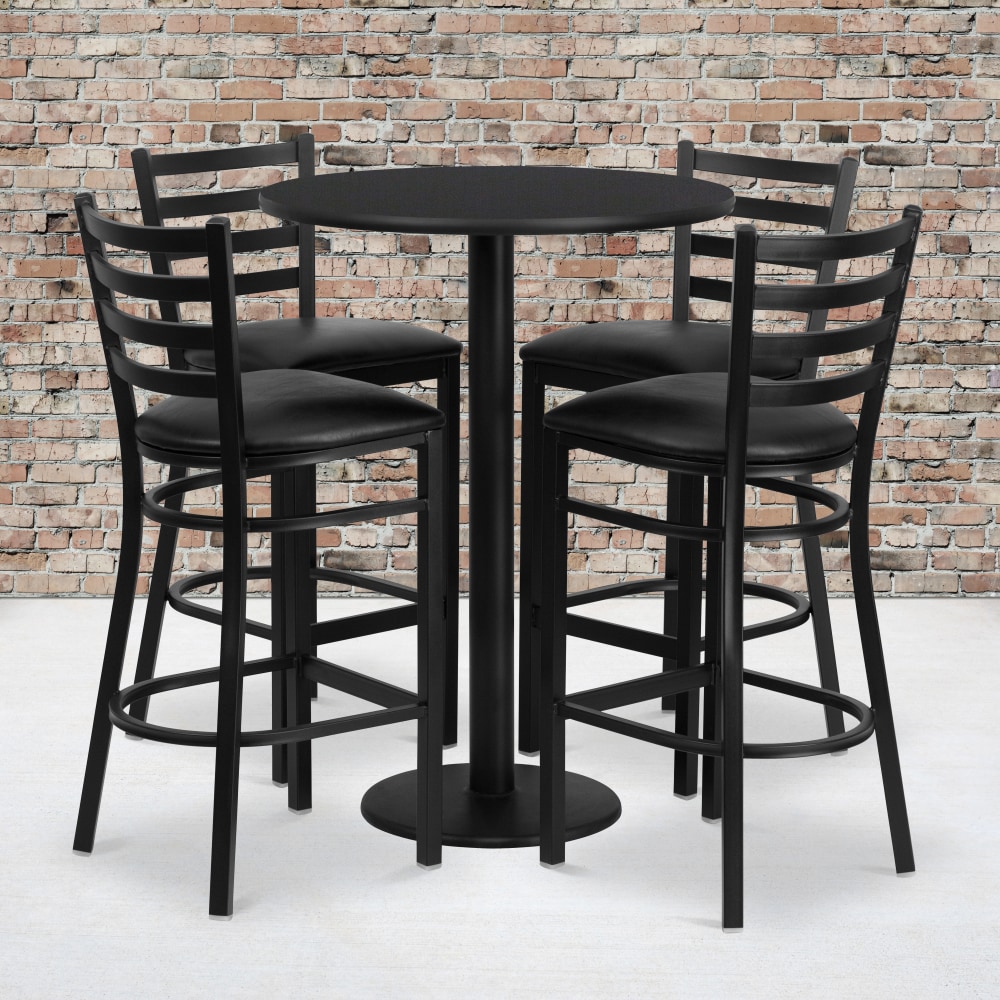 Flash Furniture Round Table And 4 Ladder-Back Barstools,