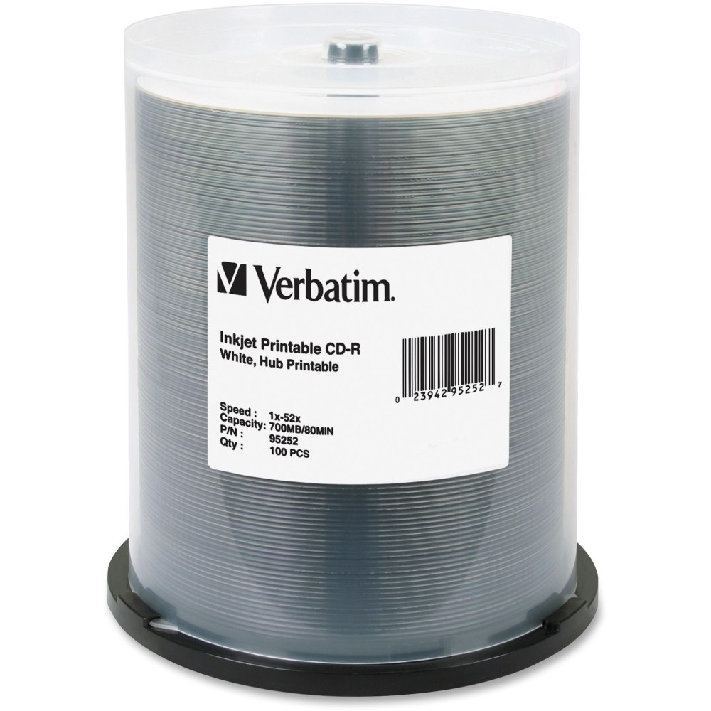 Verbatim® CD-R Printable Disc Spindle, White, Pack Of