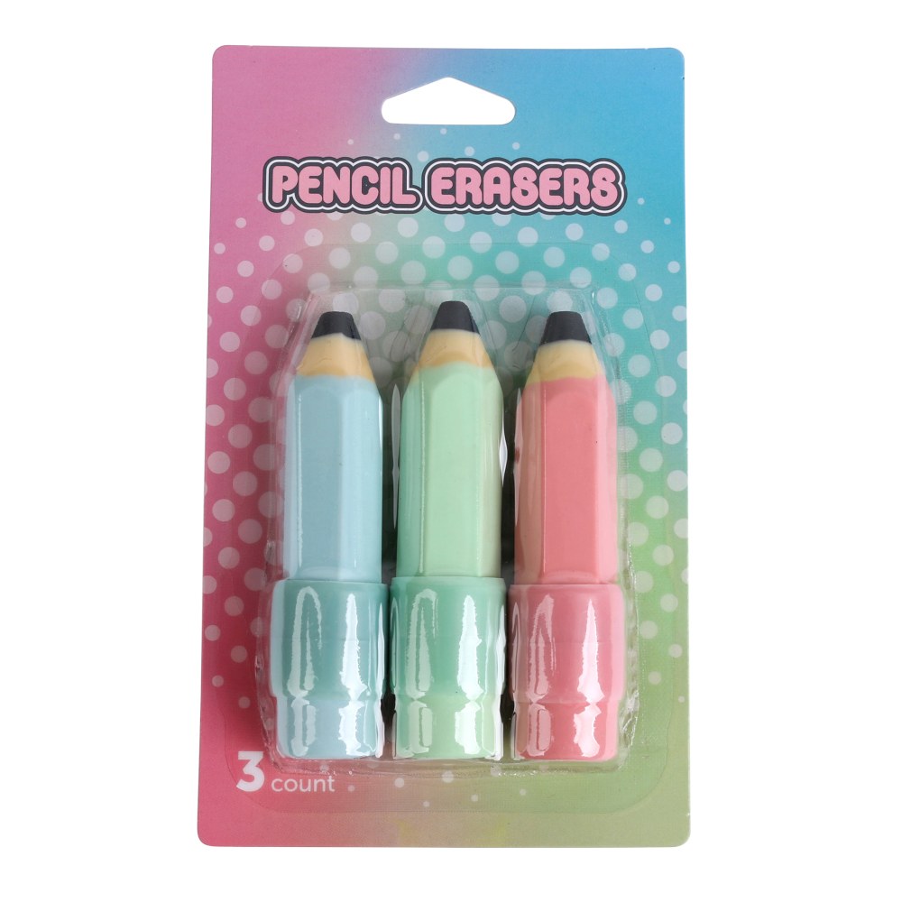 Office Depot® Brand Fun Erasers, Pencils, Green/Pink/Blue