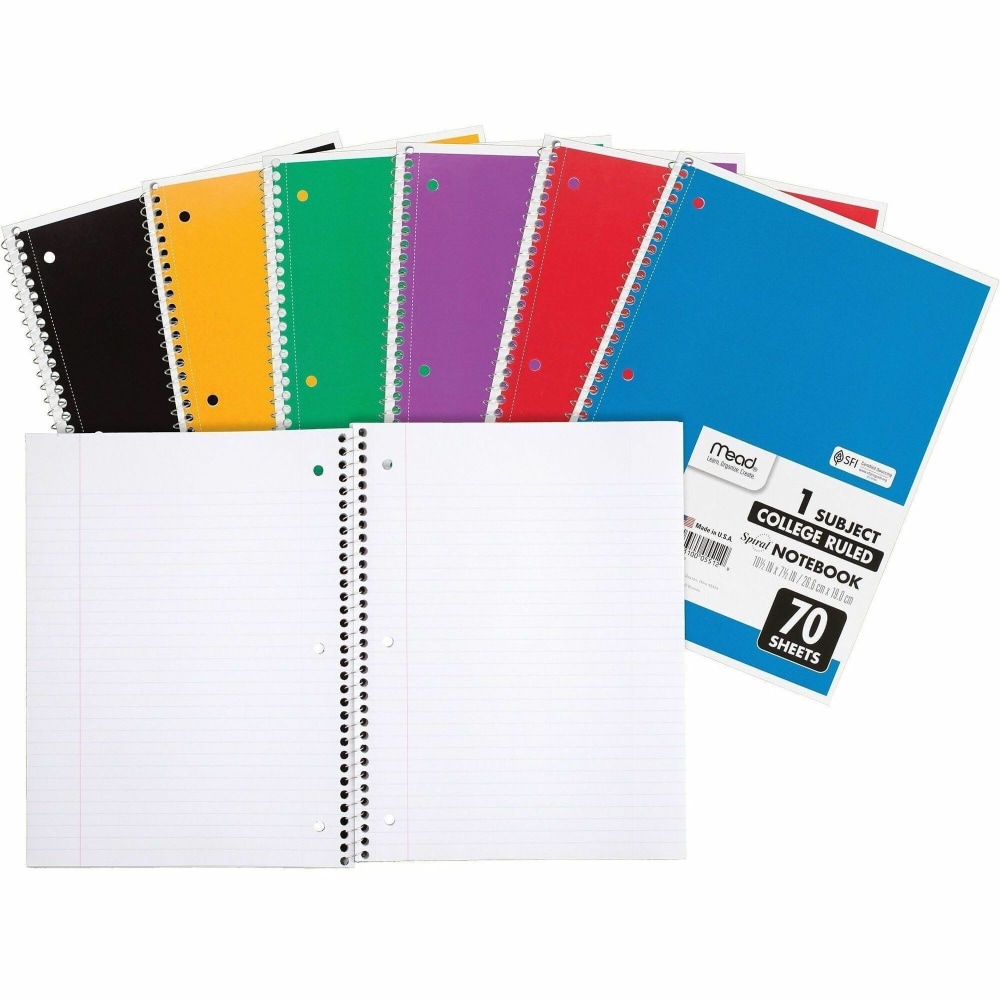 Mead® Spiral Notebooks, 1 Subject, College Ruled, 70