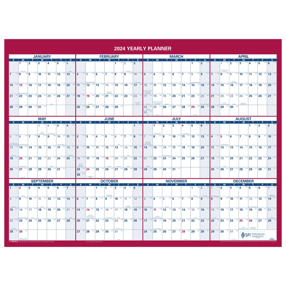 2024 AT-A-GLANCE® Horizontal Reversible Erasable Yearly Wall