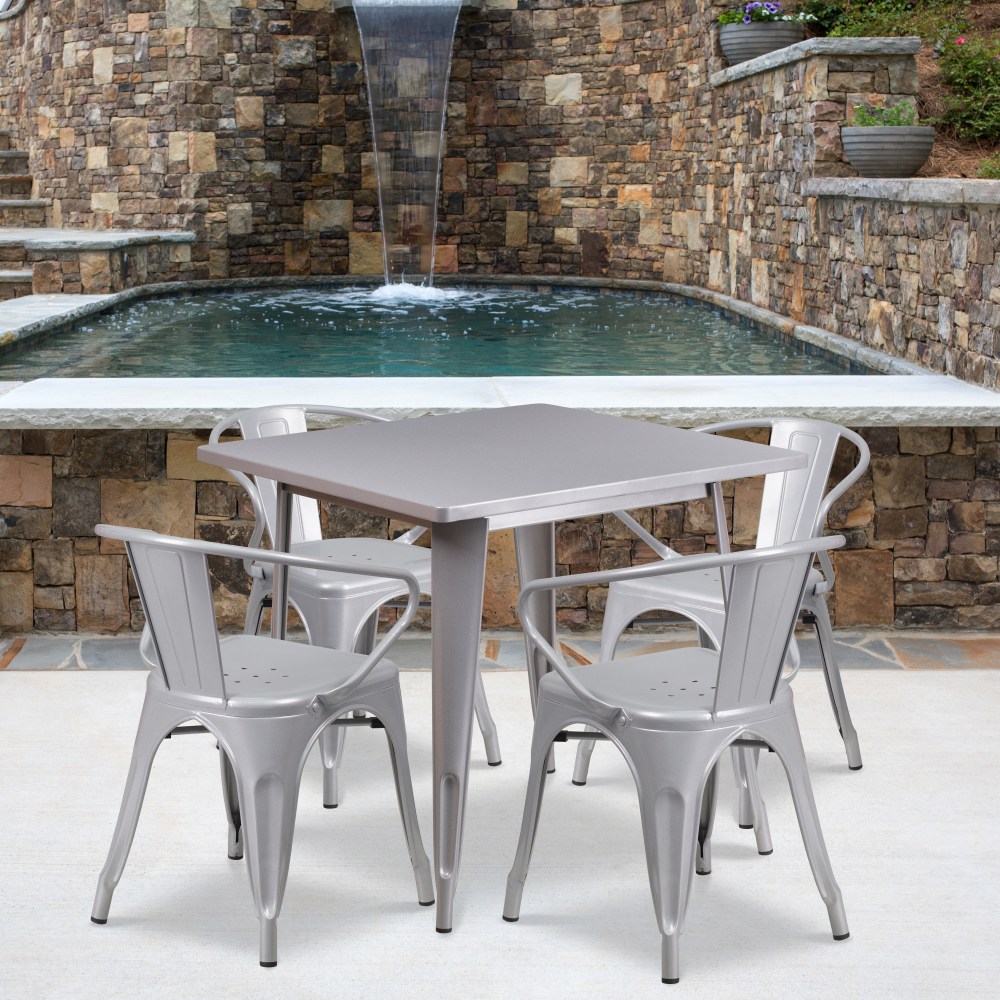 Flash Furniture Commercial-Grade Square Metal Table Set With