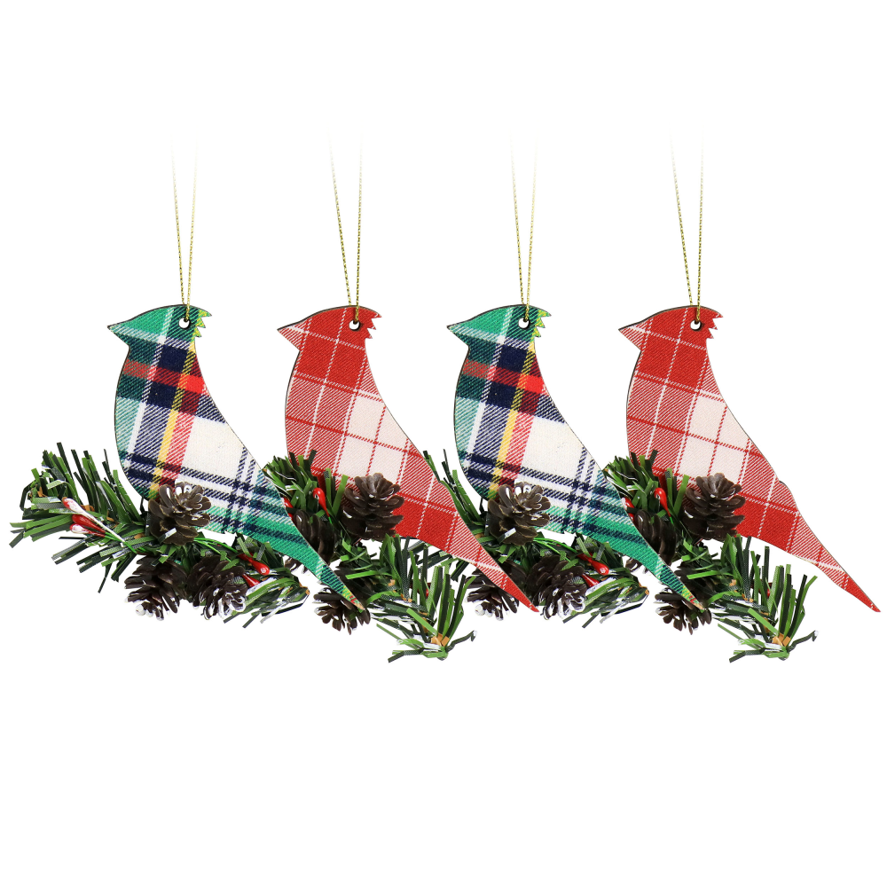Martha Stewart Holiday Bird Ornament Set, 3”H x