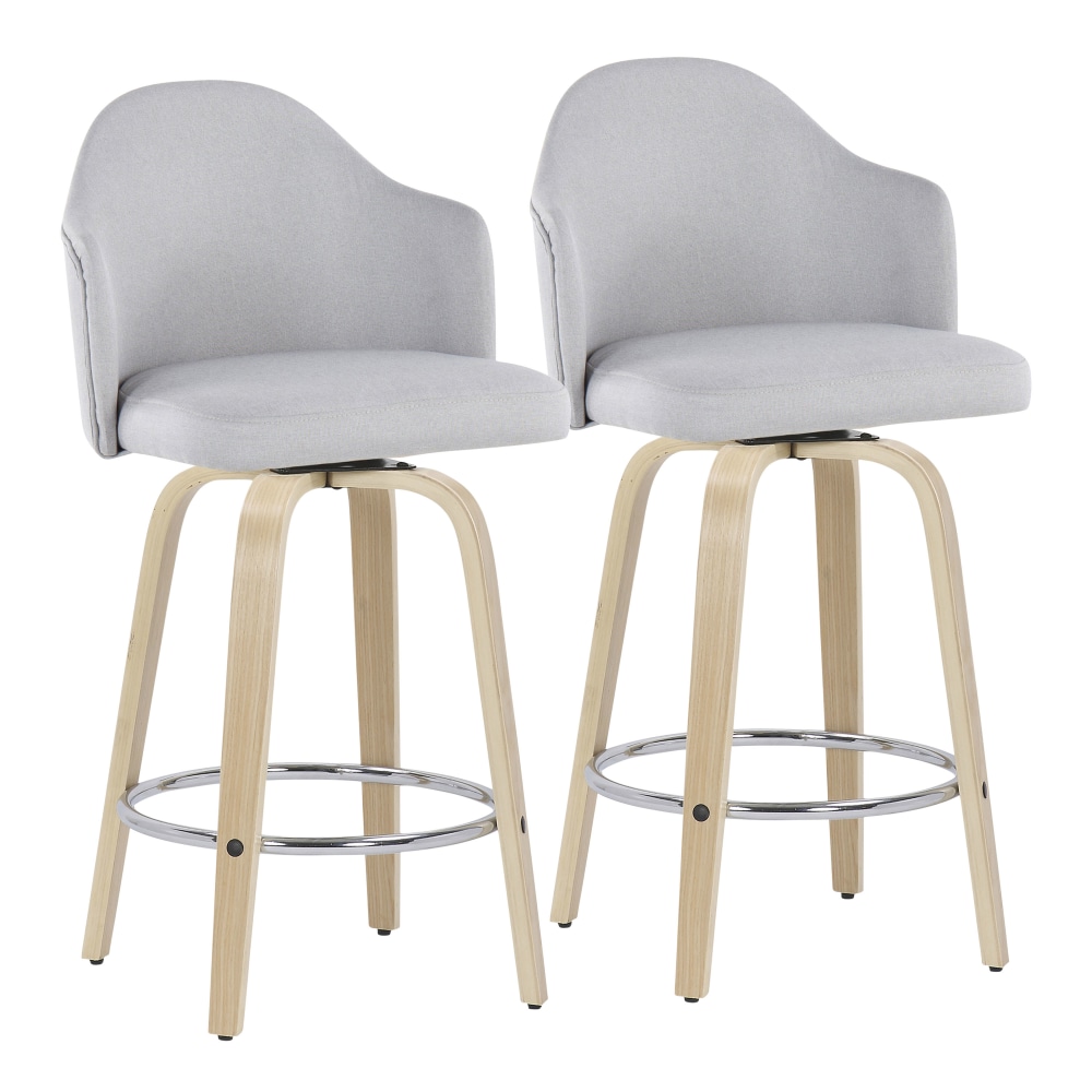 LumiSource Ahoy Fabric Counter Stools, Light Gray/Chrome/Natural,