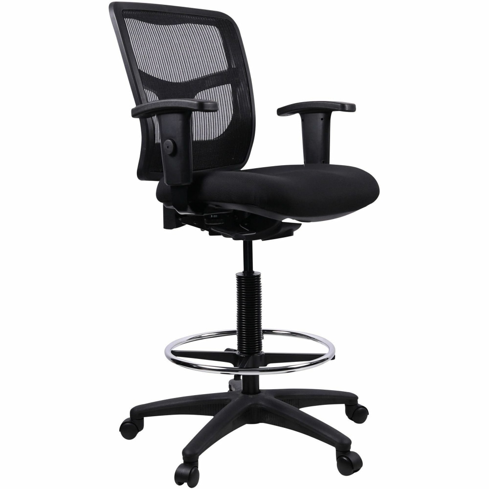 Lorell® Ratchet Ergonomic Mesh/Fabric Mid-Back Drafting Stool,