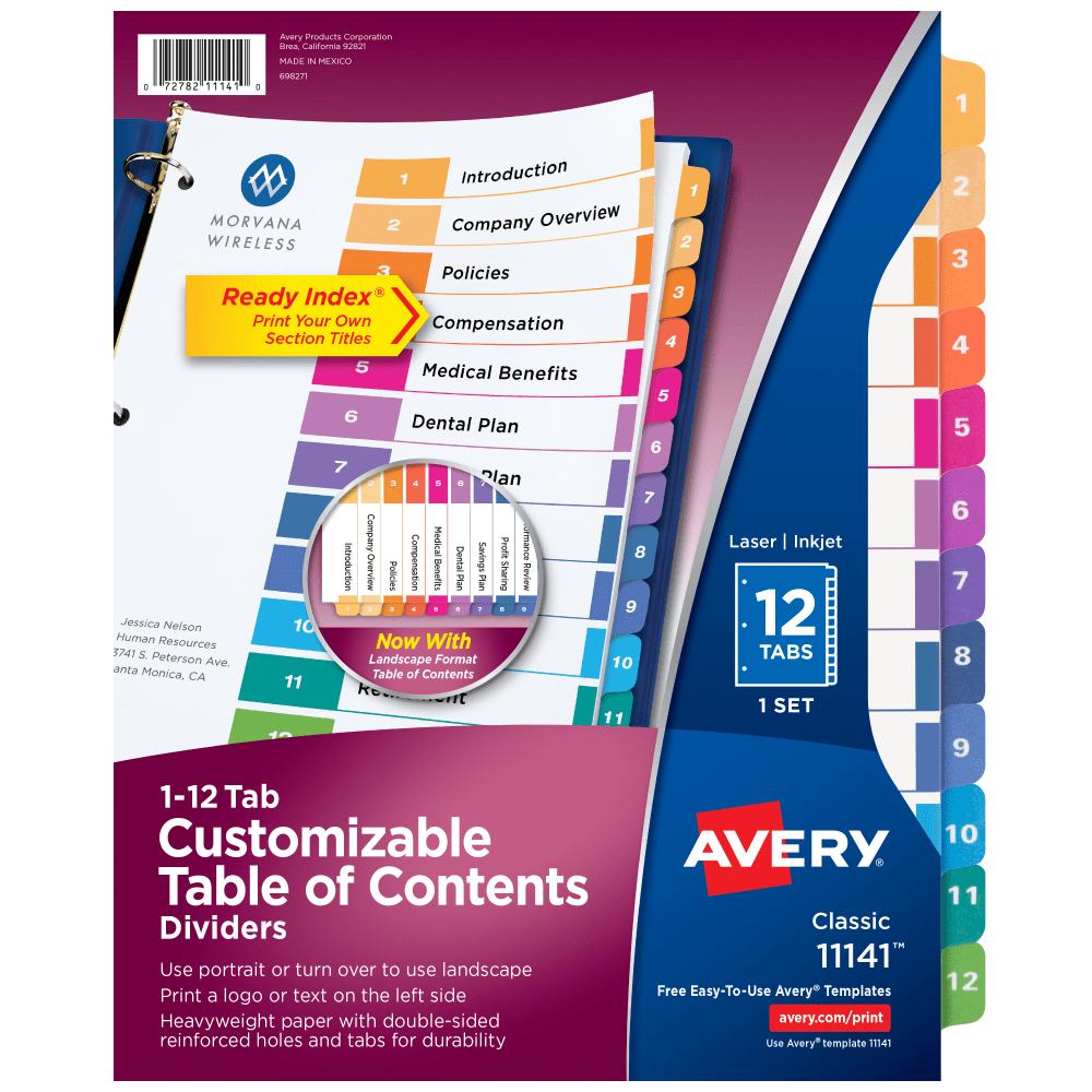 Avery® Ready Index® 1-12 Tab With Customizable Table