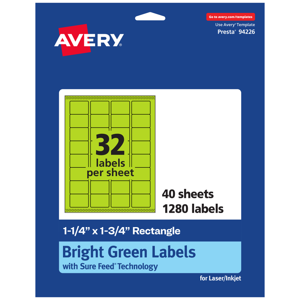 Avery® Printable Labels With Sure Feed® Technology, 94226-BGP40,