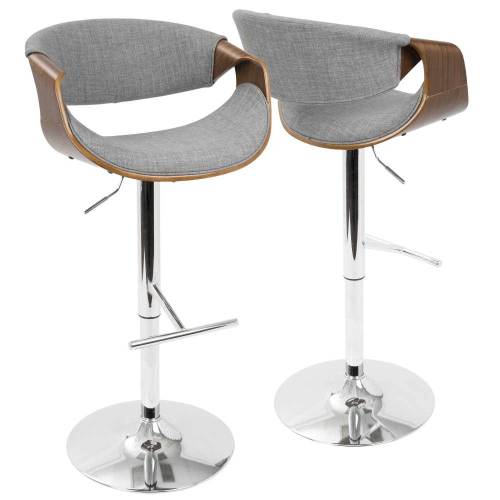 LumiSource Curvo Bar Stool, Light Gray Seat/Chrome/Walnut Wood