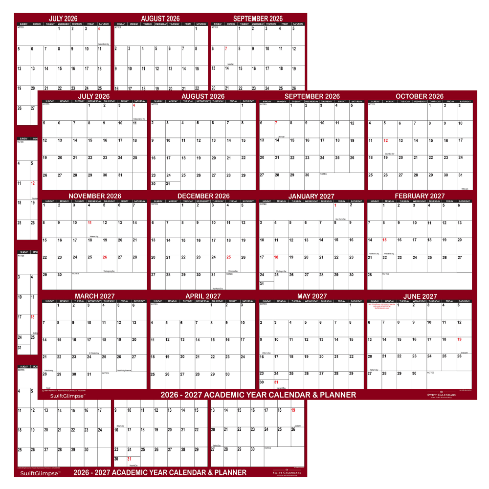 2026-2027 SwiftGlimpse Academic Monthly Wall Calendar, 36” x