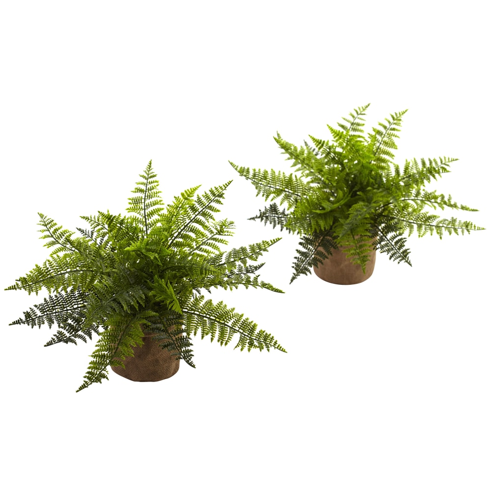 Nearly Natural 15"H Ruffle Fern Bushes With Burlap
