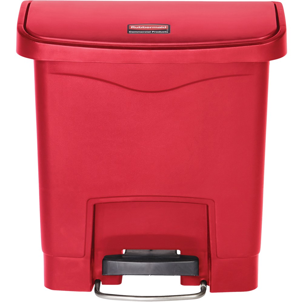 Rubbermaid Commercial 18 Gallon Slim Jim Step-On Trash Can - Red, Hands-Free Foot Pedal, HDPE Plastic