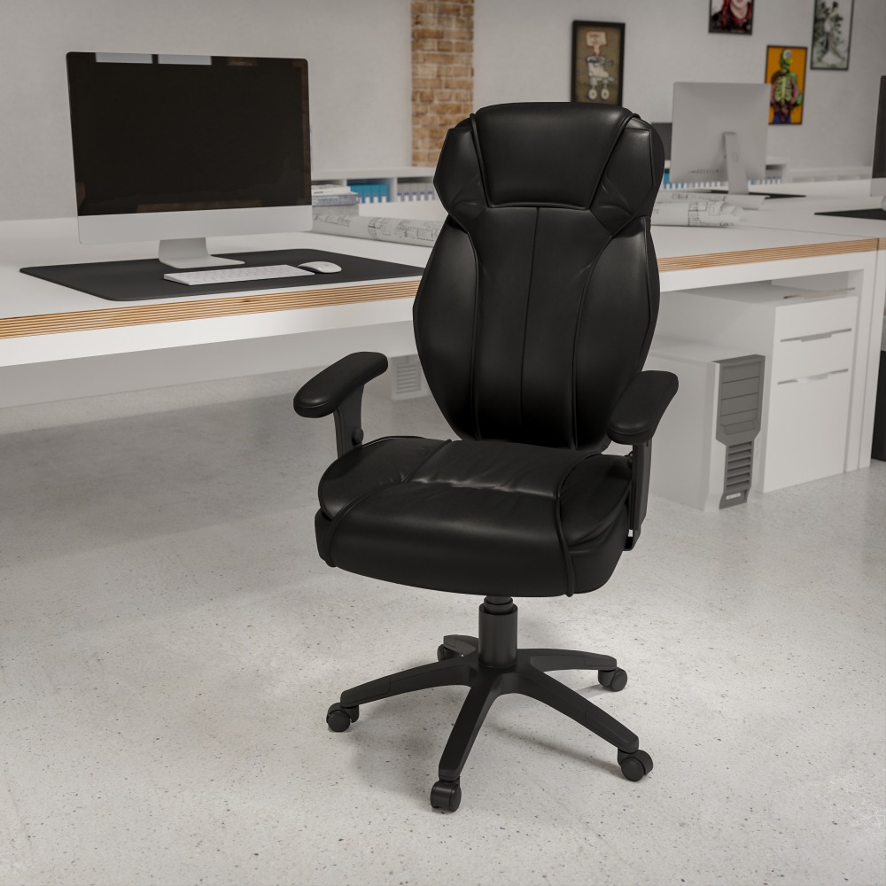 Serta SitTrue Devara Faux Leather Mid Back Manager Chair Black