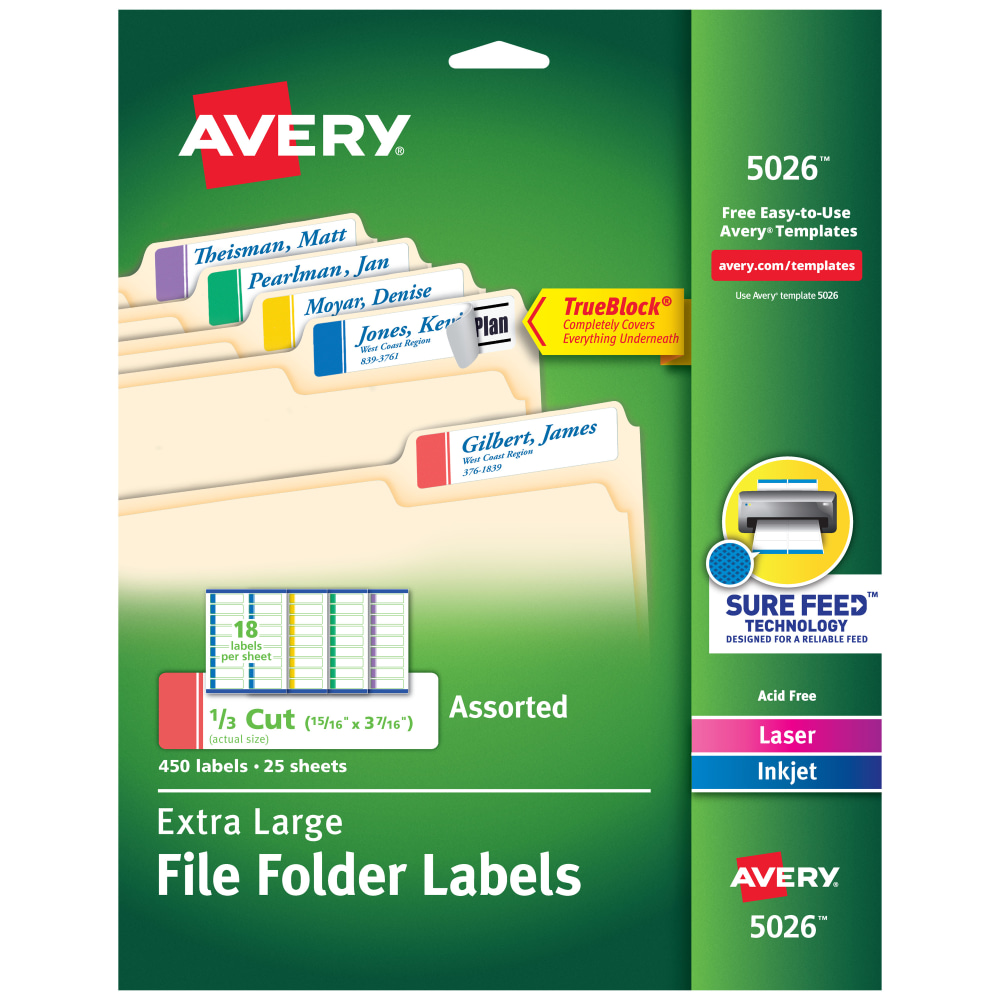 Avery TrueBlock File Folder Labels With Sure Feed Technology 5766
