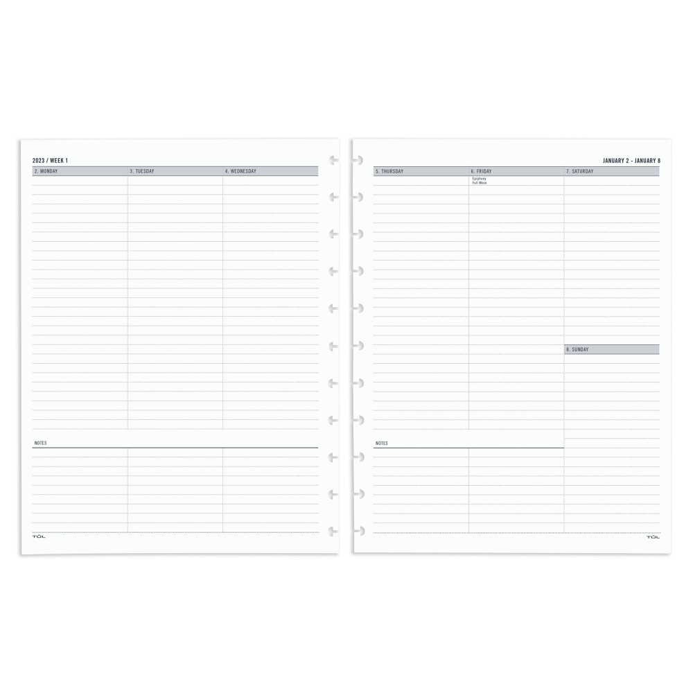 TUL Discbound Undated Daily Refill Pages Junior Size 2 Pages Per