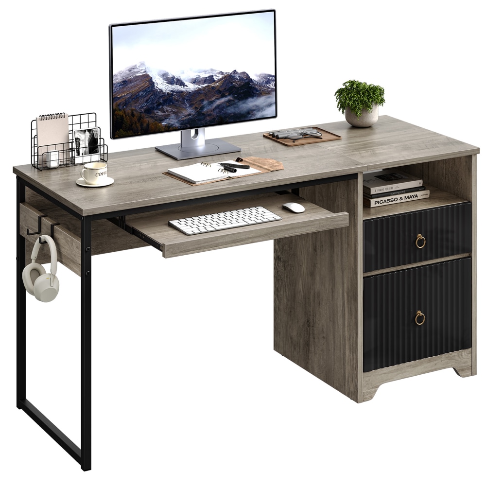 Whalen Marilla 48 W Wood Pedestal Computer Desk Driftwood Gray