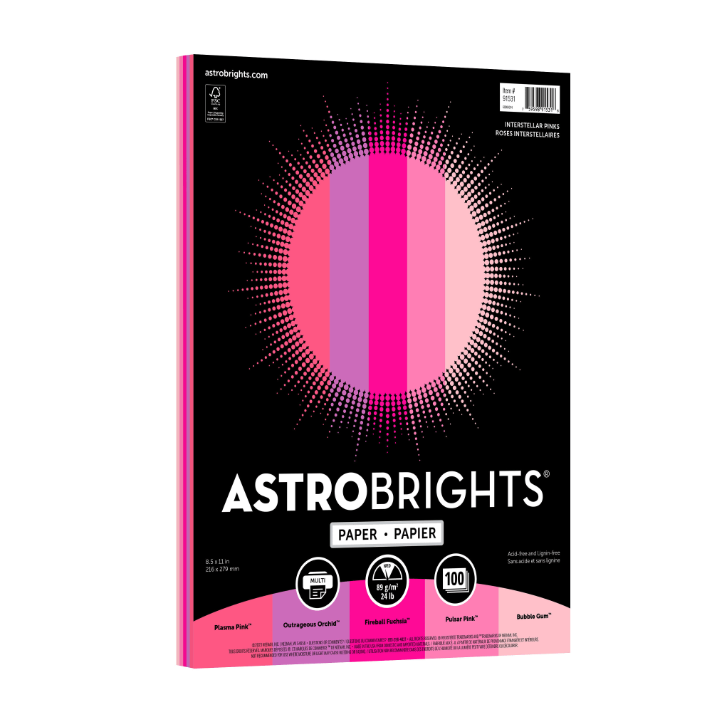 Astrobrights Color Multi Use Printer Copy Paper 1 Ream Pulsar Pink