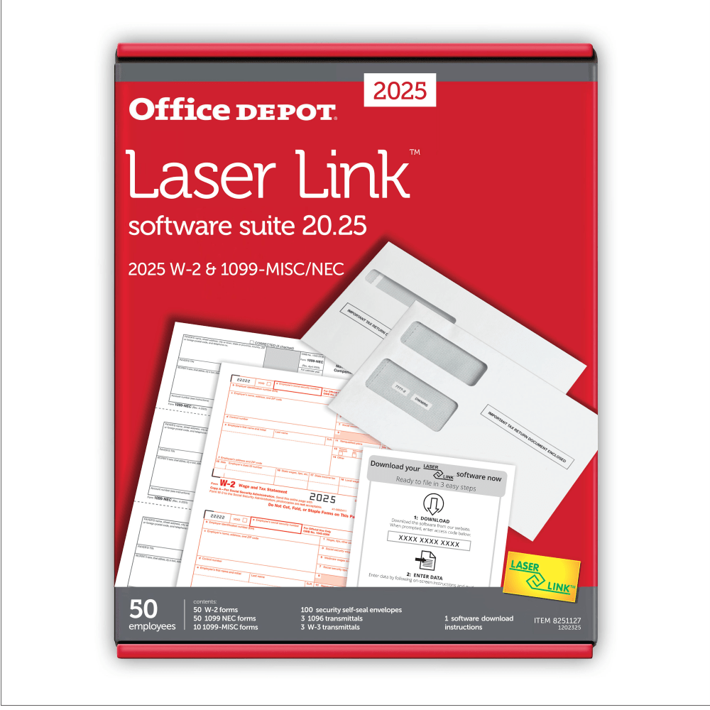 Office Depot W 2 Laser Tax Forms 6 Part 2 Up 8 12 x 11 Pack Of 25