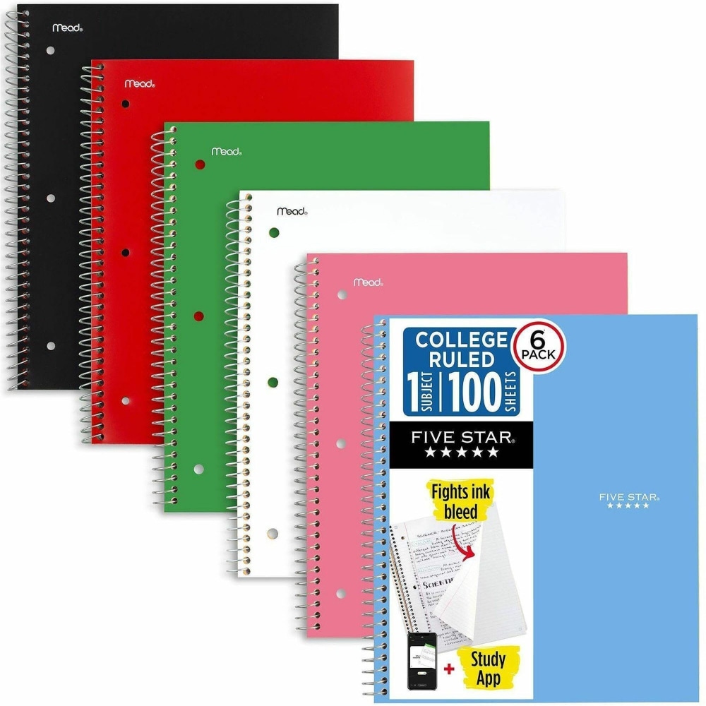 Mead Five Star Spiral Notebooks 1 Subject College Ruled 100 Sheets