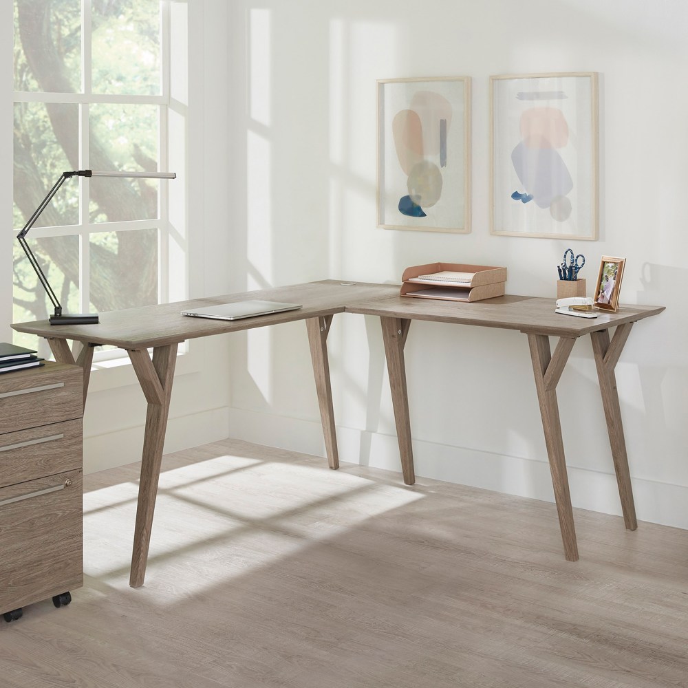 Sauder Dixon City 66 W L Shaped Computer Desk With Drawers Brushed