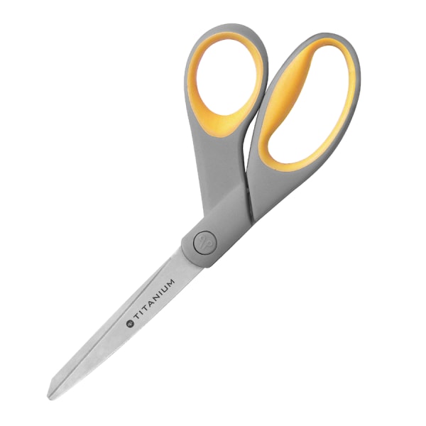 Westcott Titanium Bonded 8 Titanium Heavy Duty General Purpose Scissor, Sharp Tip, Gray/Yellow (1373 | Quill