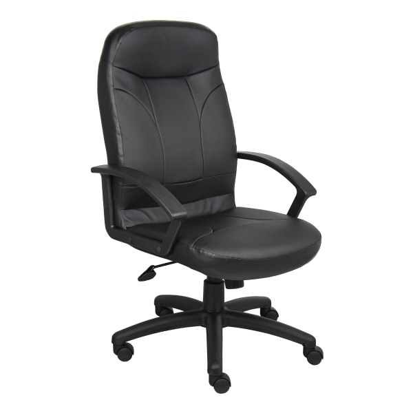 Boss Office Products High-Back Ergonomic LeatherPlus Bonded Leather Chair, Black