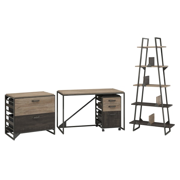Bush Furniture Refinery Industrial Desk With A Frame Bookshelf And File Cabinets 106394