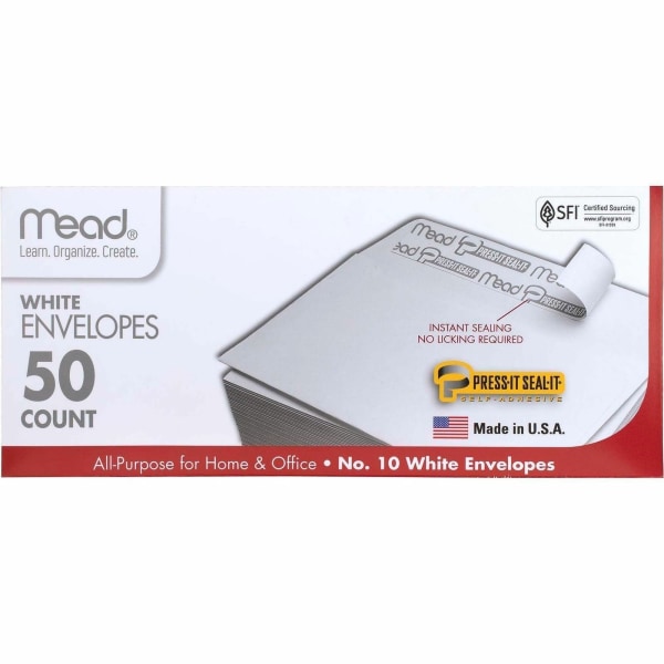 Mead no. 10 White envelopes self adhesive 4 1/8in x 9 1/2in - 50 ct (043100750246)