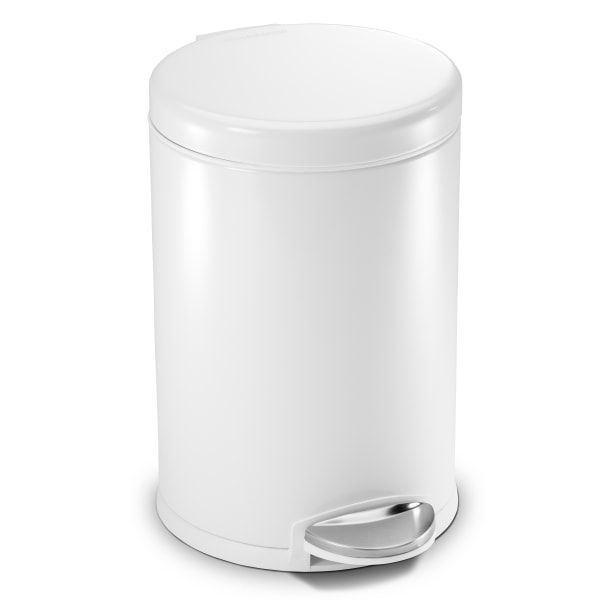 Simplehuman� Round Step Trash Can, 1.2 Gallons, White Steel