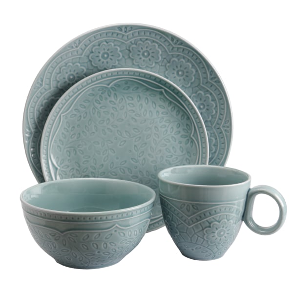 Photos - Dinner Set Gibson Elite Alemany 16-Piece Dinnerware Set, Aqua 99597347M 
