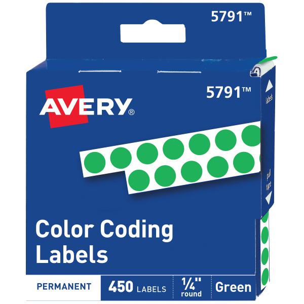 Avery®  AVE05791  1/4  Color-Coding Labels  450 / Pack  Green