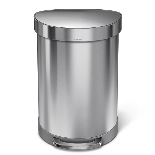 Simplehuman Semi Round Step Trash Can, 16 Gallons, Brushed Stainless Steel
