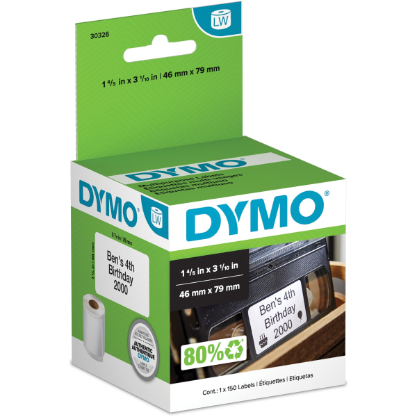 Dymo LabelWriter Video Top Labels 1.80  x 3.10  Length - Rectangle - Direct Thermal - 150 / Roll - 150 / Roll