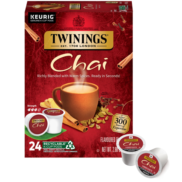 Twinings of London Chai Tea Single-Serve K-Cup Pods, 0.11 Oz, Box Of 24 - 9954 - Food, Beverages and Tobacco Discover chai tea with a bold, spicy taste and ric sku 9954