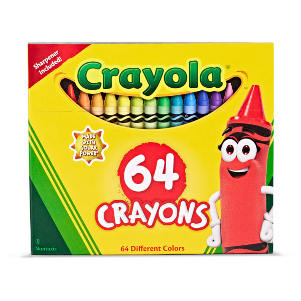 Crayola Standard Crayons With Built-In Sharpener, Assorted Colors, Box Of 64 Crayons
