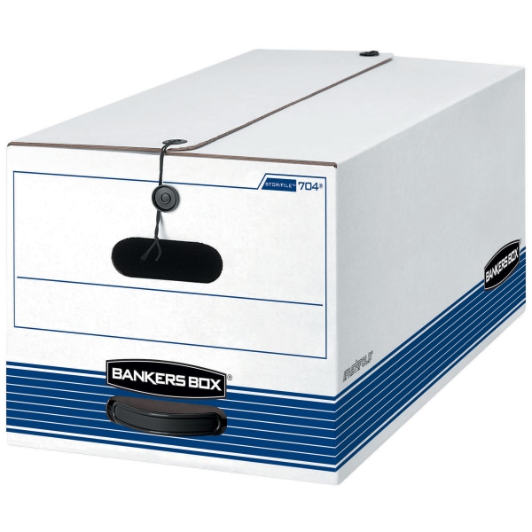 Bankers Box® Stor/File™ Stringed Medium-Duty Storage Boxes, Letter Size, 10" x 12" x 24", White/Blue, Case Of 20