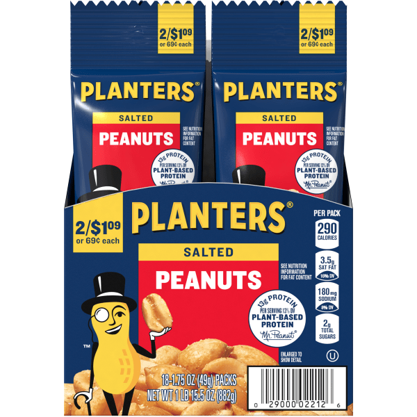 UPC 029000075696 product image for Planters Nut Pouches, Salted Peanuts, 1.75 Oz, Box Of 18 | upcitemdb.com