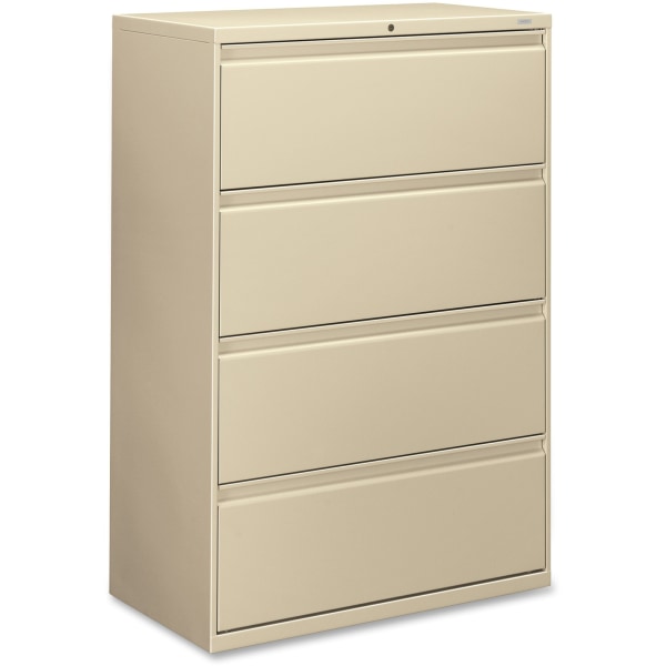 HON 800 36"W Lateral 4-Drawer File Cabinet With Lock, Metal, Putty