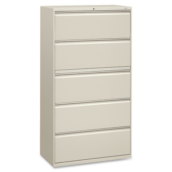 HON 36"W Lateral 5-Drawer Standard File Cabinet With Lock, Metal, Light Gray