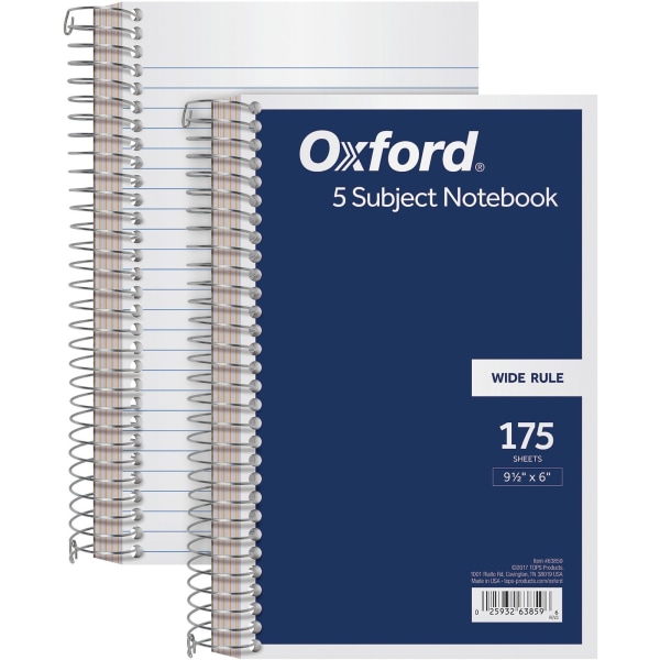 TOPS 5 Subject Wirebound Notebook - 175 Sheets - Coilock - 15 lb Basis Weight - 6" x 9 1/2" - White Paper - Navy Cover - Acid-free, Unpunched, Divider