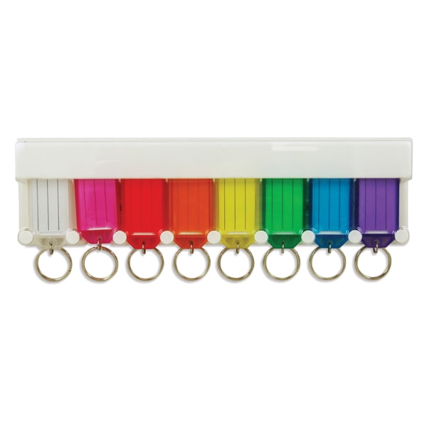 Office Depot Brand Key Rack, Assorted Color Key Chains, Holds 8 - XS12052 - Hardware Holds up to 8 keys  With assorted color key chains sku XS12052