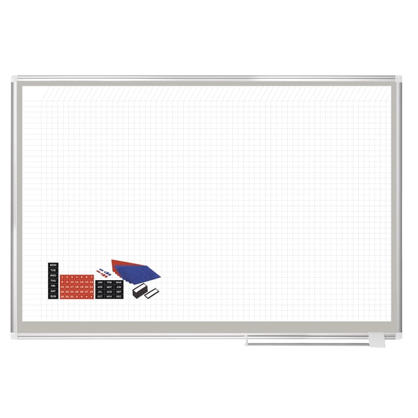 MasterVision Dry-erase Magnetic Planning Board - Pure White, Aluminum - Porcelain - 48"" Height x 72"" Width - Magnetic, Accessory Tray, Dry Erase Surfa -  GA27109830A