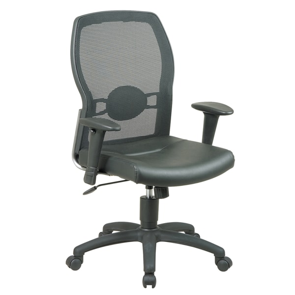 Office Star Screen-Back Chair With Bonded Leather Seat, Black
