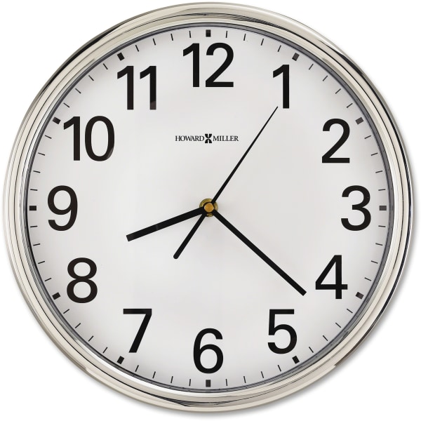 Howard Miller Hamilton Wall Clock - Analog - Quartz - White Main Dial - Silver/Plastic Case - Polished Silver Finish -  625561